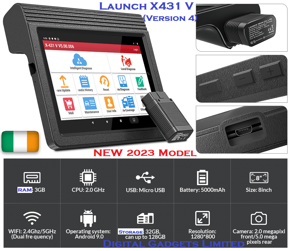 LAUNCH X431 V PRO Bi-Directional Scan Tool Full System Scanner,Key  Programming,Reset Functions ABS Bleeding,TPMS,EPB,SAS,DPF,BMS,ECU  Coding,Injector Coding, Full Connector Kit- Free Update - USA TOOLS